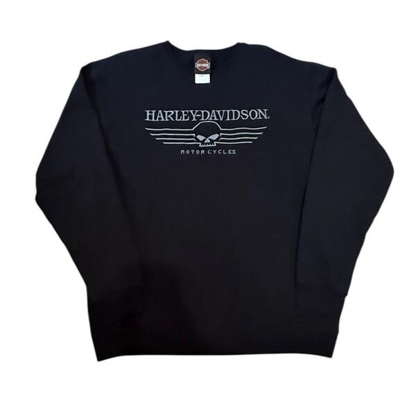 harley davidson crewneck sweatshirt Embroidered Skull Large Biker - Picture 3 of 4
